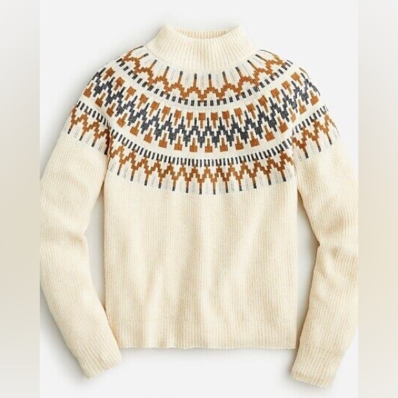 J. Crew Fair Isle Mockneck Pullover Sweater Neutral Cream Tan Wool Blend - Picture 9 of 9